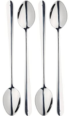 MasterClass Cucharas Latte para Lattes, Helados, Batidos, Acero inoxidable, 12 cm, Juego de 4, Plata