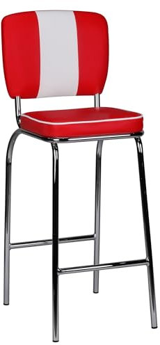 FineBuy Barhocker American Diner 50er Jahre Retro Barstuhl, Sitzfläche mit Rücken-Lehne, Fußstütze, Sitzhöhe 76 cm