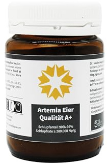 algova Huevos de Artemia A+ Calidad hasta el 95% Tasa de eclosión Cangrejos prehistóricos Alimento Vivo para la cría de Discos, cíclidos, Guppies, Peces Ornamentales, Molly, Axolotl, camarones (50g)