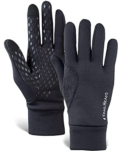 TrailHeads Men's Touchscreen Lightweight Running Gloves, Black, Small