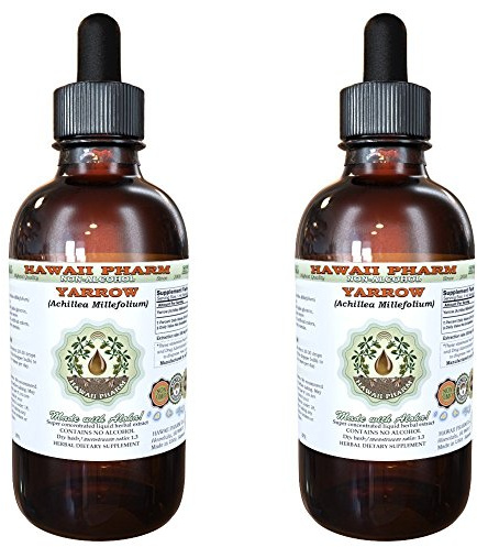 Yarrow Alcohol-Free Liquid Extract, Organic Yarrow (Achillea millefolium) Dried Herb Glycerite Natural Herbal Supplement, Hawaii Pharm, USA 2x2 fl.oz