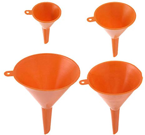 Reatowrol 4 TLG. 50-70-90-110 Trichter Einfülltrichter Fülltrichter Einfüllhilfe Öltrichter Set, Orange, Kunststoff