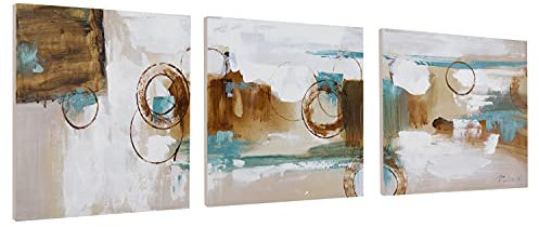 Kunstloft® Cuadro en acrílico 'Vista misteriosa' 120x40cm | Original Pintura XXL Pintado a Mano sobre Lienzo | Abstracto Tres Piezas Beis Marrón | Cuadro acrílico de Arte Moderno con Marco