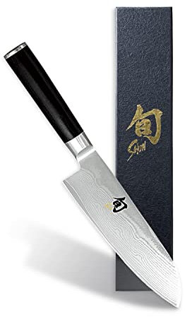 KAI Shun Classic Santoku 18 cm lunghezza lama - Coltello damasco 32 strati nucleo VG MAX - 61 (±1) HRC - manico in legno Pakka - Made in Japan - coltello da cucina giapponese forgiato