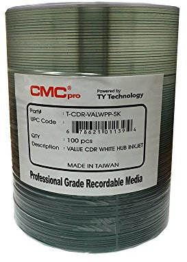 100 CMC Pro - Powered by TY Valueline 48X CDR (CD-R) 80min 700MB White Inkjet Hub Printable