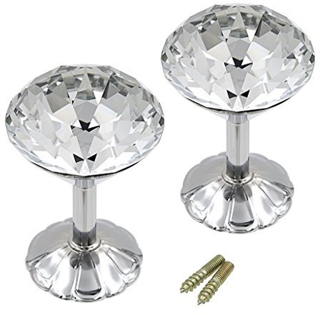 Btsky Paar extra große Raffhalter aus Glaskristall mit Chromsockel, 60 mm silber