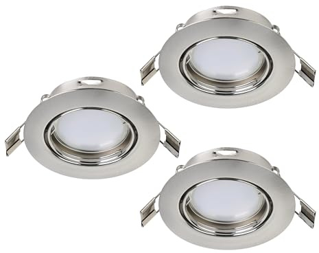 Eglo Set da 3 faretti da incasso Peneto, set di spot in acciaio nichel opaco, 3 lampade da incasso con portalampada GU10, lampadine LED incluse, faretto piatto, Ø 7,8 cm