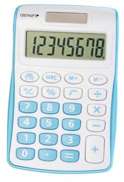 Genie 120 B 8-stelliger Taschenrechner (Dual-Power (Solar und Batterie); kompaktes Design) 1 Stück; blau