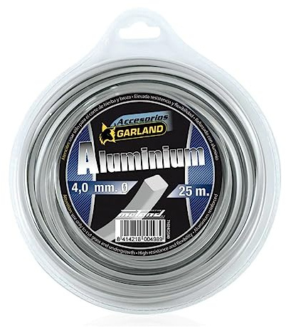 Garland 71024C2540 - Dispensador nylon “aluminiun” cuadrado con partículas de aluminio 25 m./4,0 mm. Ø para Desbrozadora
