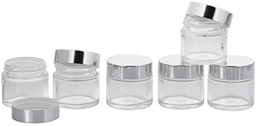 Klar Glas-Tiegel 30 ml mit Silber Deckel, Leere Kosmetex Glas Creme-Dose, Kosmetik-Dose aus Klarglas, 6× 30 ml Klarglas Silber Deckel