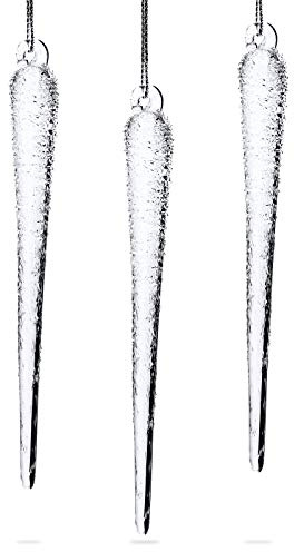 SIKORA BS66 Eiszapfen Christbaumschmuck aus Glas 3er Set Weihanchtsbaum Anhänger Ornament - H: 13,5cm