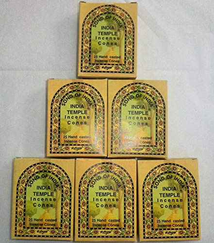 Song of India - India Temple Incense Cones. 6 x 25 = 150 Cones Total