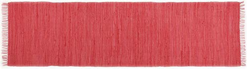 Theko | Dhurry Teppich aus 100% Baumwolle Flachgewebe Teppich Happy Cotton | handgewebt | Farbe: Rot | 70x250 cm