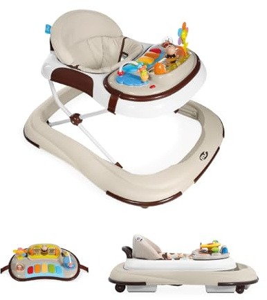 MS BabyWorld – Girello BASIC PLUS – Girello per Bambini con Vassoio Interattivo di Giochi con Suoni | Base Antiribaltamento | Tacatà con Ruote in Silicone e 3 Posizioni di Altezza