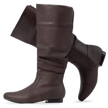 DREAM PAIRS Women's Wide Calf Knee High Boots, Side Zipper, Warm Faux Fur Lining, Stylish Slouchy Design, Versatile for Fall and Winter, Size 7,Wide/Calf/Brown,BLVD-W