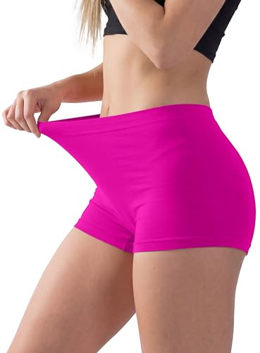 Love My Fashions ® Women's Boyshort Microfibre High Waist Boxers Seamless Stretchy Full Coverage Underwear for Ladies Hot Pink