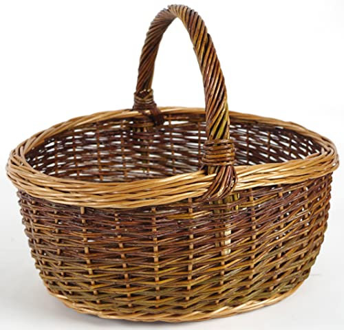 Kobolo Weidenkorb Einkaufskorb handgeflochten aus Weide mit Henkel 46x40x41 cm