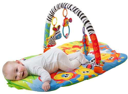 Playgro Krabbeldecke mit Spielbogen, Mit abnehmbarem Spielzeug, Ab 0 Monate, Safari Super Gym, Bunt, 40108