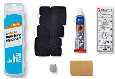 WELDTITE Bike Tyre Puncture Repair Kit, 8 Rubber Patches, 5 g Solution | Includes Rubber Patches, Rubber Solution, Sandpaper, Chalk, Crayon, Compact & Portable, Versatile for Various Inner Tubes