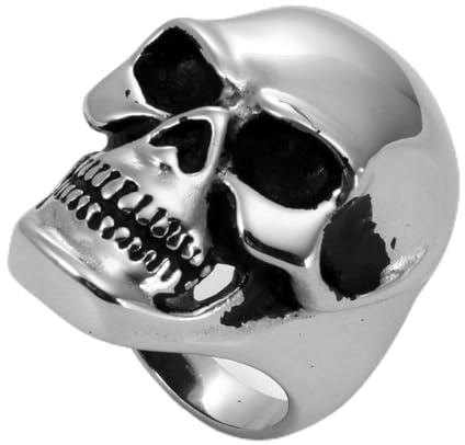 JewelryWe Schmuck Totenkopf Edelstahl Herren-Ring, Biker, Hochzeit Band Engagement, Farbe Silber Größe 54 bis 74