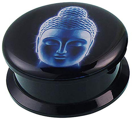 Chic-Net Skruvplugg akryl Buddha huvud 3D blå tunnel expanderare piercing örhängen 25 mm