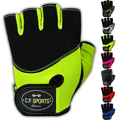 C.P. Sports Iron-Handschuh Komfort farbig Trainingshandschuh Fitness Handschuhe für Damen und Herren, Fitnesshandschuh, Krafttraining, Bodybuilding Neongelb