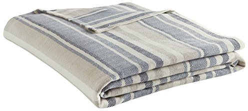Eddie Bauer Blanket Coperta in 100% Cotone, Leggera e Traspirante, Lavabile in Lavatrice, Facile da Pulire, Strisce Blu, Queen
