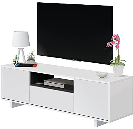Habitdesign Meuble TV, Meuble de salon, Ensemble de meubles, Modèle Zaira, Finition blanc brillant et gris cendré, Mesures : 150 cm (L) x 46 cm (H) x 41 cm (P)