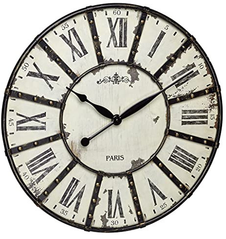 TFA Dostmann Vintage XXL Wanduhr, 60.3039.02, aus Metall, 57cm, analog, schwarz/weiß