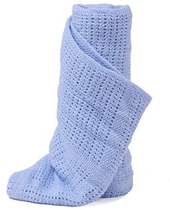 Dudu N Girlie Cot Blanket - 100% Pure Cotton Extra Soft Cellular Nursey Baby Toddler Blanket – All Season Blanket Travel Cot/Cot Bed - (100 x 150 cm, Blue)