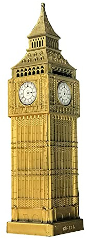 Money Boxes London Big Ben Money Box Made of Plastic with Metal Parts, Antique Style, Unisex, Metalic Gold