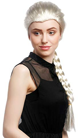 WIG ME UP - XR-009-P613 Perücke Damen Karneval Cosplay Blond Hellblond langer Zopf geflochten Prinzessin ca. 70 cm