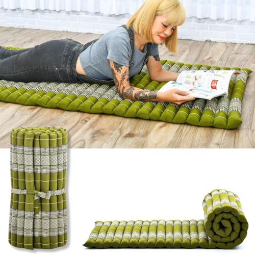 Leewadee - Foldable Floor Mattress - Japanese Roll Up Futon -Trifold Tatami Mat- Guest Floor Bed - Camping Mattress - Thai Massage Mat, Kapok Filled, Green