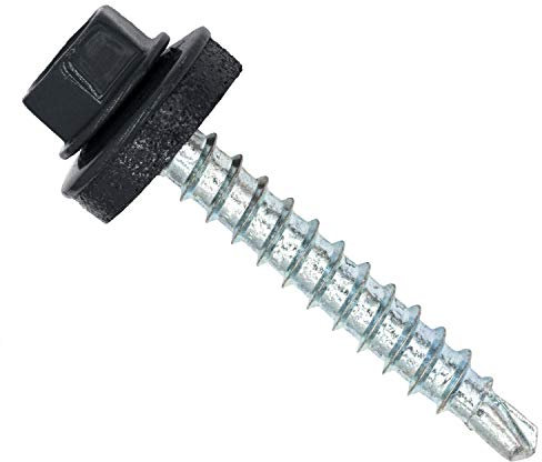 Color-Head Lot de 100 vis à tôle trapézoïdale, couleur Gris graphite, 4,8x35 mm, vis autoperceuses, à tôle avec rondelle EPDM, vis de toit galvanisées pour tôle trapézoïdale et toit en