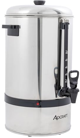 Adcraft 60-Cup Stainless Steel Coffee Urn Percolator with Automatic Temperature Control, Easy-to-Read Water Gauge, and Cool-Touch Handles, 120V, Silver