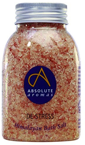 Absolute Aromas Sels de Bain De-Stress Anti-Stress 290g - Sel Naturel Rose d'Himalaya Infusé Infusé d'Huiles Essentielles Pures à 100% - Huiles de Bergamote, Ylang Ylang, Encens et Huile de Jasmin pour Relaxer les Muscles