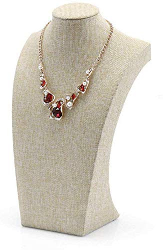 WERSHOW Beige Linen Necklace Display Bust - 13.7 Jewelry Holder for Necklaces, Bracelets, Figure Display Stand (35x20cm)