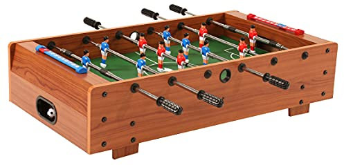 Bandito Mini-Fußballtisch, Kickertisch für Kinder, Kleiner mobiler Fußballkicker, Kindersichere Teleskopstangen, Tischfußball, Spielauflage für Tisch oder Boden, 91x51x23cm, braun, inkl Bälle