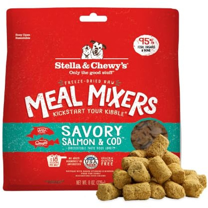 Stella & Chewy's Freeze-Dried Raw Salmon & Cod Meal Mixers- Dog Food Topper and Mixer - Made with 95% Wild-Caught Salmon & Cod, Organs & Bone - Perfect for Picky Eaters - Grain-Free - 8 oz