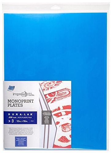 Grafix Impress Print Media Monoprint Plate – 12 x 16”, Pack of 3 – Transparent, Lightweight, Non-Porous .030” Dura-Lar Monoprinting Surface, Economical Alternative to Metal or Glass Plates