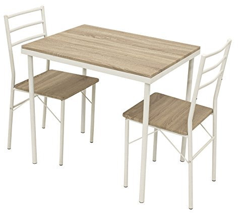 DEGAMO Essgruppe Köln 3-teilig, Stahlgestell Weiss + MDF Eichedekor, Tisch 80x60cm