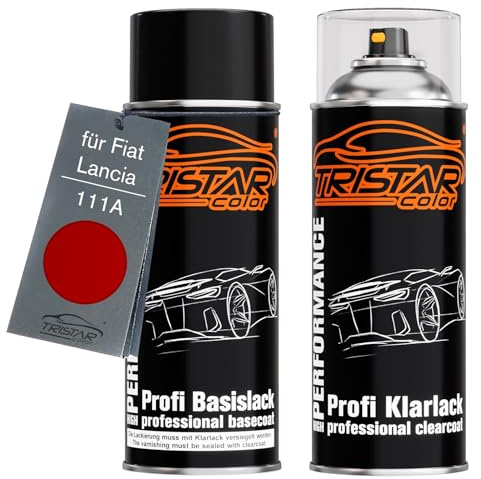 TRISTARcolor Vernice per auto Kit di bombolette spray per Fiat/Lancia 111A Rosso Sfrontato/Pasodoble Rot vernice di base vernice trasparente bomboletta a spruzzo 400ml