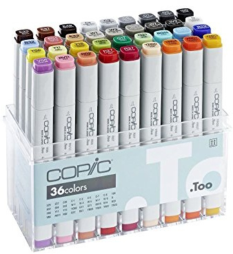 Copic klassisk färgad markörpenna – set med 36 (grundläggande), för konst och hantverk, färgning, grafik, highlighter, design, anime, professionella och nybörjare, konsttillbehör och målarböcker