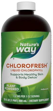 Nature’s Way Chlorofresh Liquid Chlorophyll, Chlorophyllin Copper Complex, Internal Deodorant Supplement, Supports Healthy Skin and Detox Pathways*, Unflavored, 16 fl oz