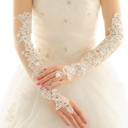Asudaro Damen Lange Hochzeits-Handschuhe Elegante Braut-Brautpartei-Kleid-Spitze-Handschuhe Strass Fingerlose Handschuhe Hochzeit Abend Party Satin Fäustlinge Sexy Spitzenhandschuhe