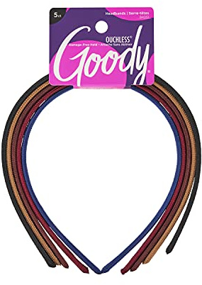 Goody Ouchless Shoestring Headbands, 5 Ct, Assorted Colors, Stylish & Lightweight Thin, Damage-Free Fabric Headbands for Women & Men, All-Day Comfort, For All Occasions, All Hair Types