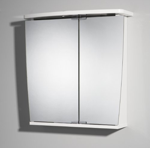 Jokey Spiegelschrank Numa grifflos, Badezimmer Spiegelschrank aus MDF 58 cm breit, LED-Beleuchtung und Steckdose | Weiß