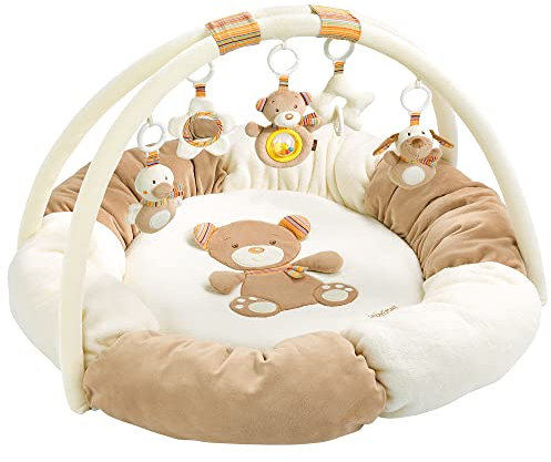 Fehn 3-D-Activity-Nest Spielbogen Rainbow – Baby Krabbeldecke rund mit 5 abnehmbaren Spielzeugen zum Greifen – Spieldecke für Babys und Kinder ab 0+ Monaten – Krabbelmatte als Geschenk zur Geburt