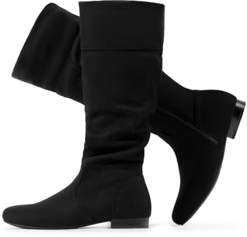 DREAM PAIRS Women's Wide Calf Knee High Boots, Side Zipper, Warm Faux Fur Lining, Stylish Slouchy Design, Versatile for Fall and Winter, Size 8,Wide/Calf/Black,BLVD-W