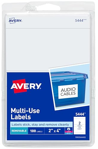 Avery Printable All-Purpose Removable Labels, 2 x 4 White, Write or Print, Great for Organization Projects, 100 Customizable Blank Labels (5444)